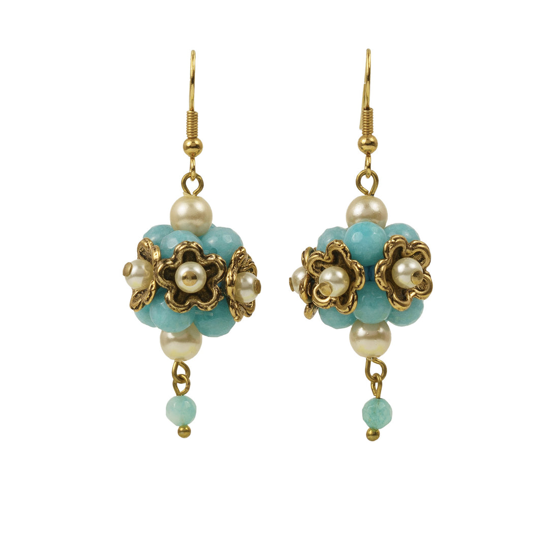 Orecchini pendenti a fiore di perle e turchesi