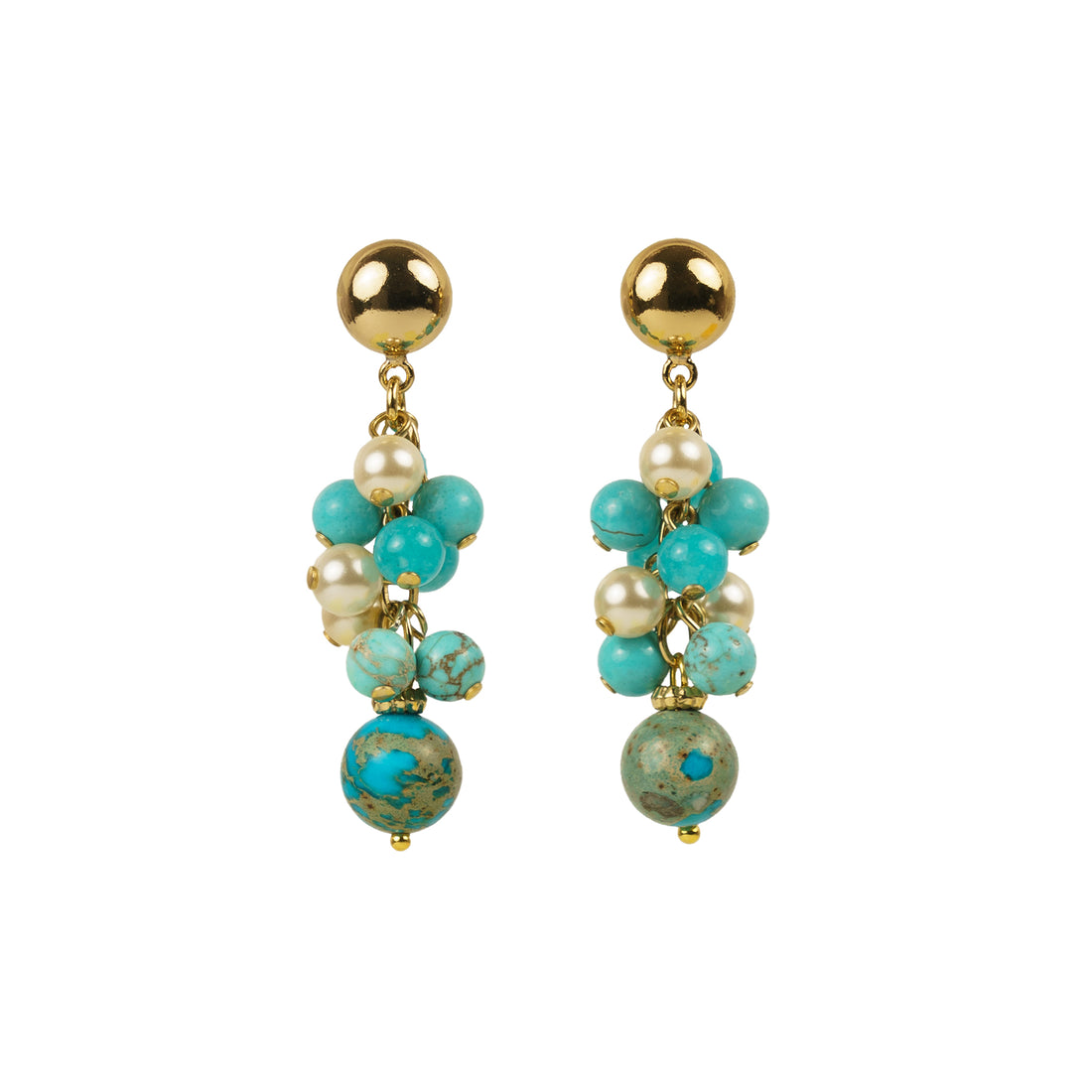 Orecchini a grappolo in pietre dure e perle