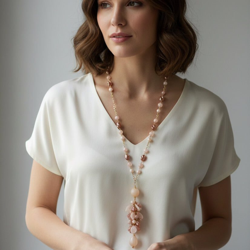 Gargantilla de tres vueltas con mezcla de perlas y cristal