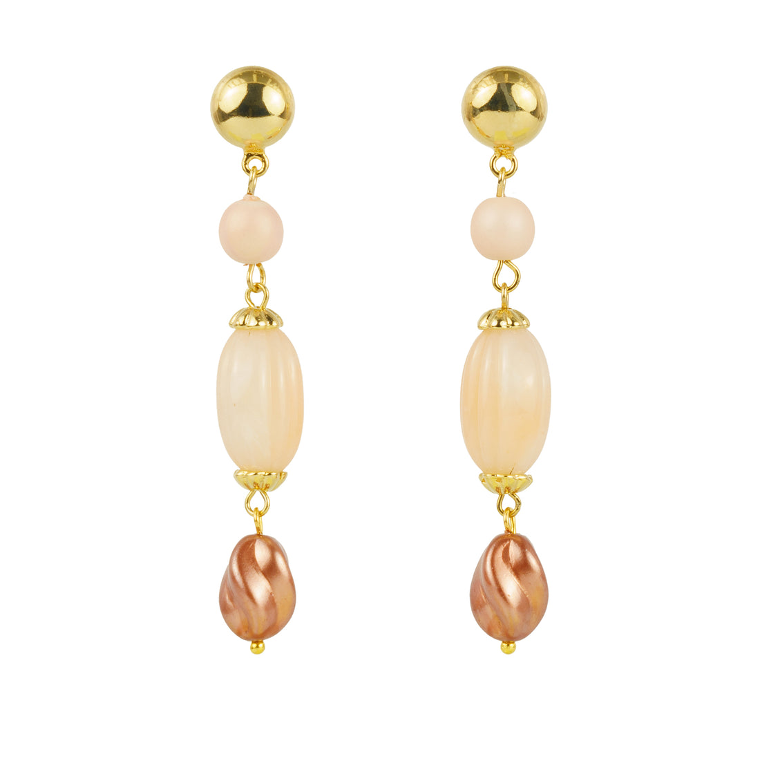 Pendientes colgantes en piedras semipreciosas y perlas.