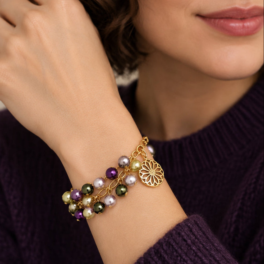 Bracciale charms con perle colorate