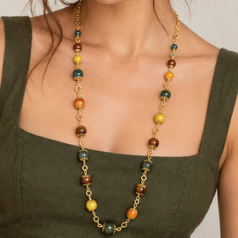 Collana lunga in resina multicolore