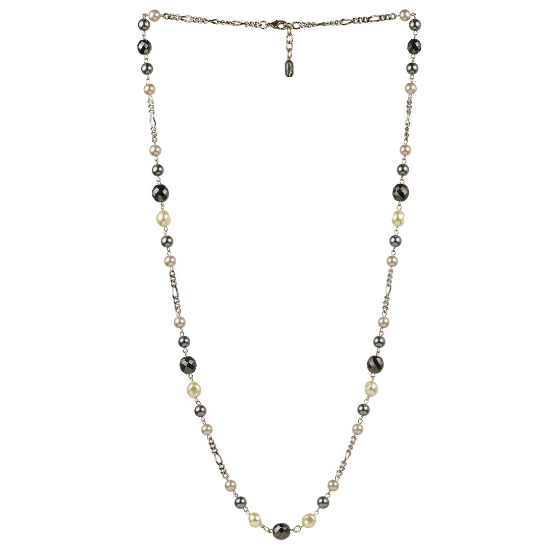 Collana lunga in perle e cristalli ematite