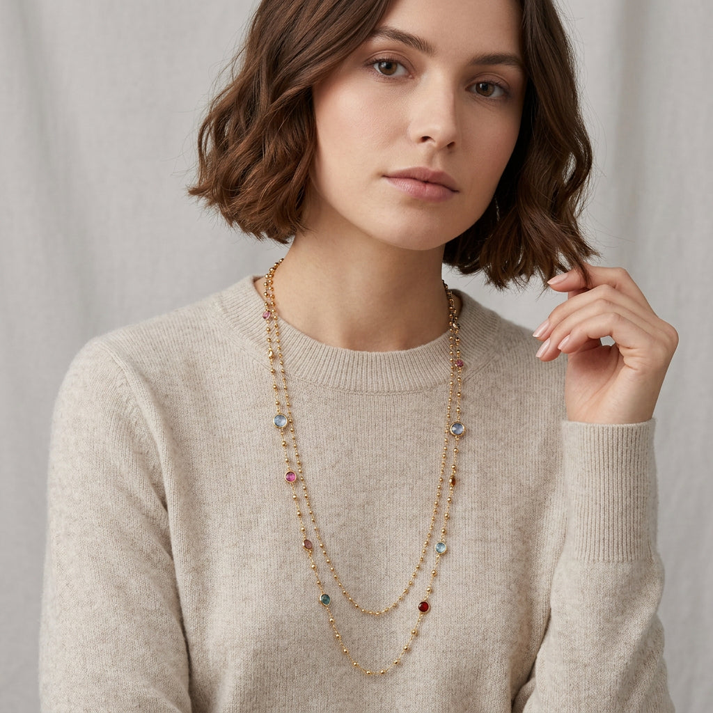 Choker necklace in chain and multicolored crystals