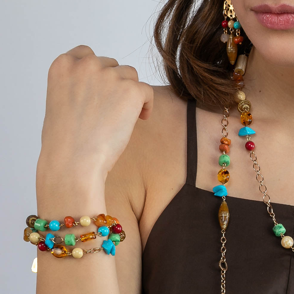 Bracciale 3 fili in pietre dure multicolore