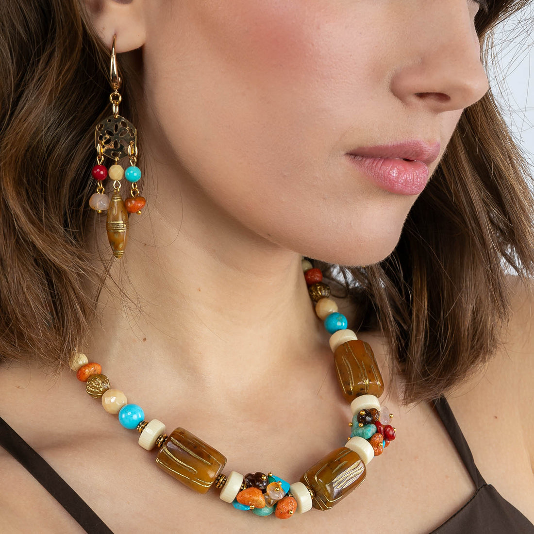 Collana girocollo in ambra multicolore