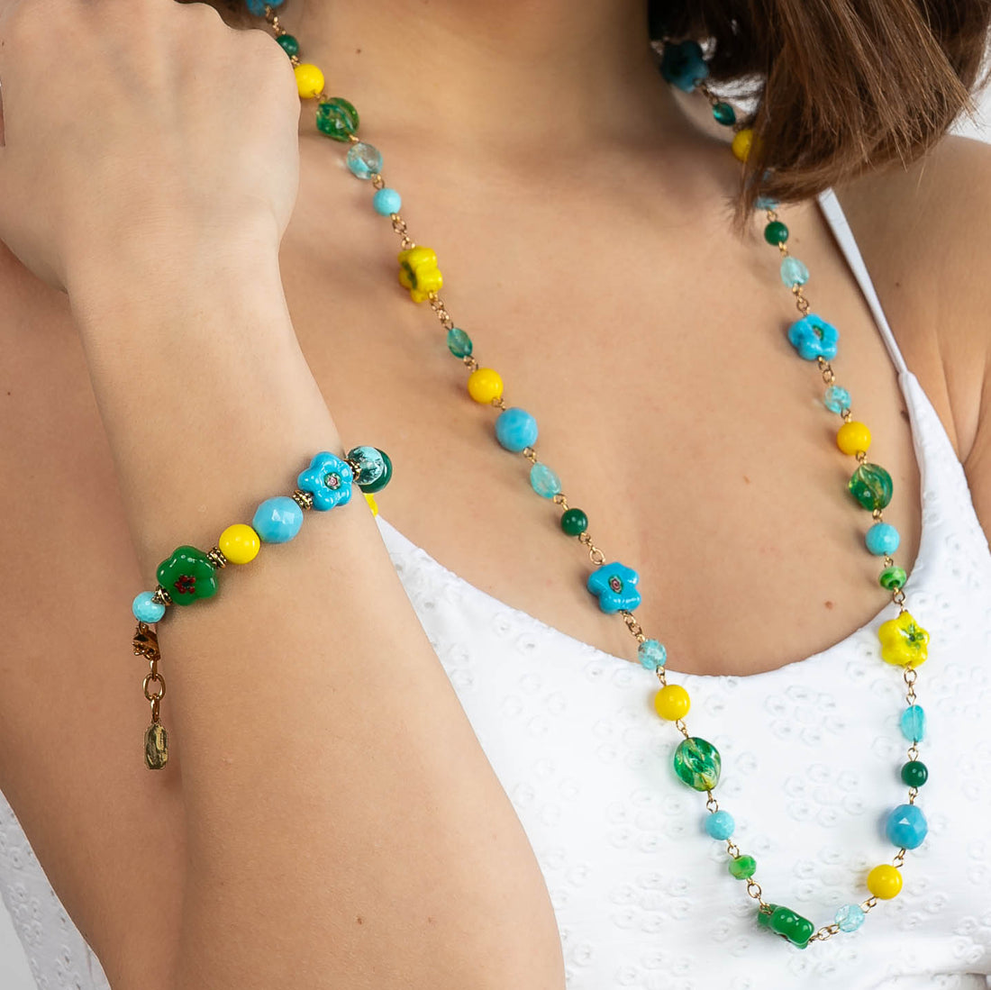 Collana lunga in vetro e murrine