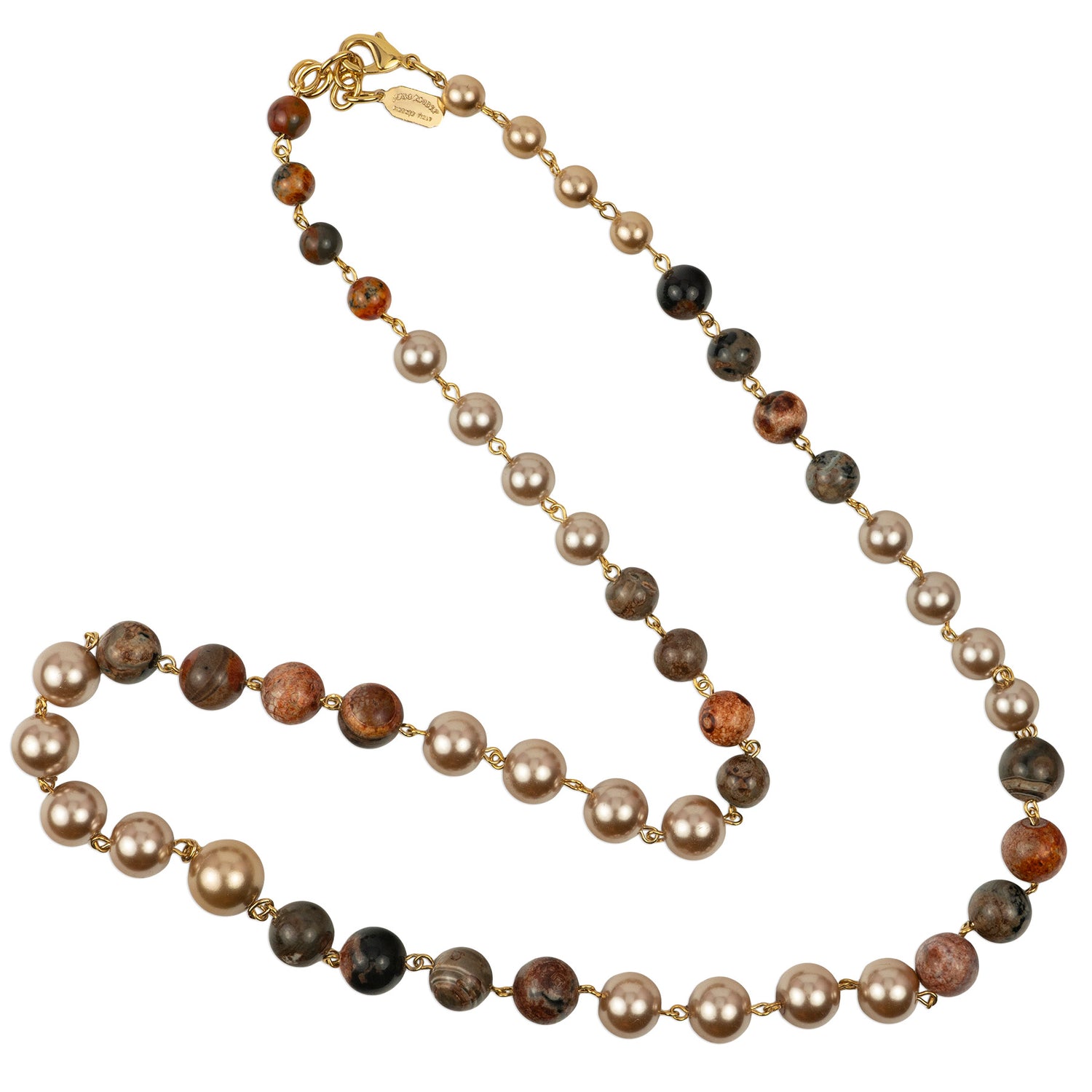Long necklace of semiprecious stones and pearls