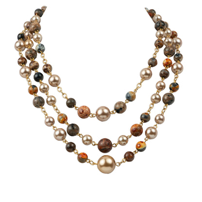 Three-strand choker necklace in semi-precious stones and pearls