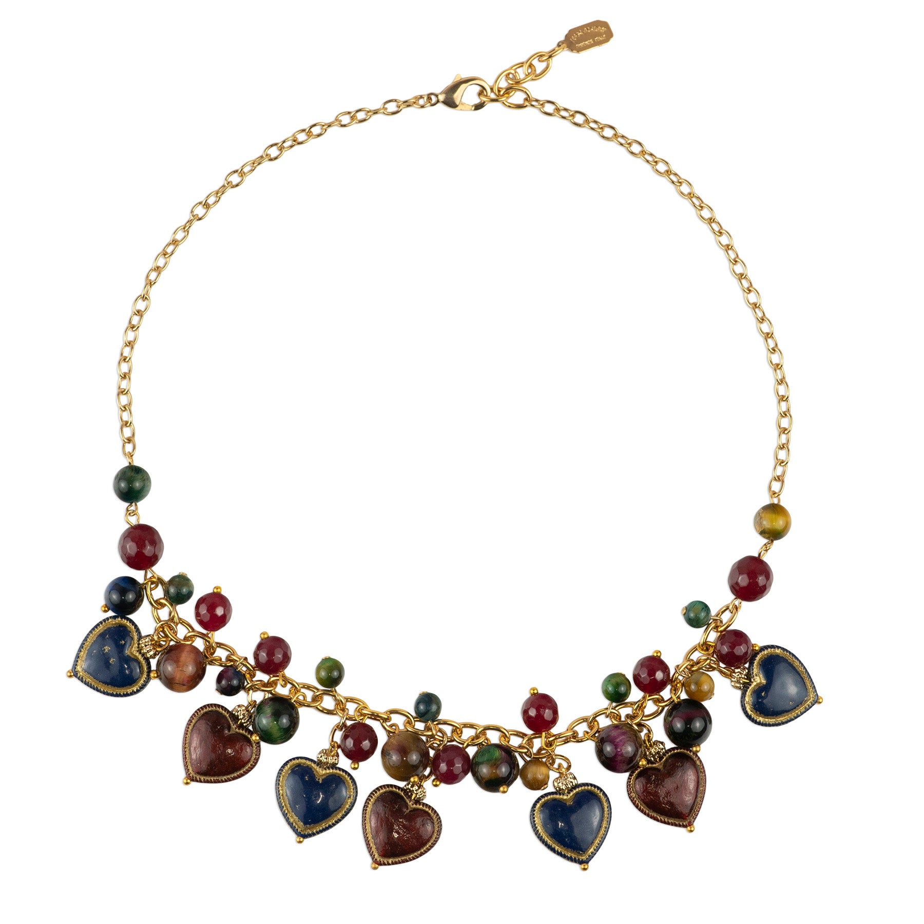 Charm choker necklace with semi-precious stones and hearts