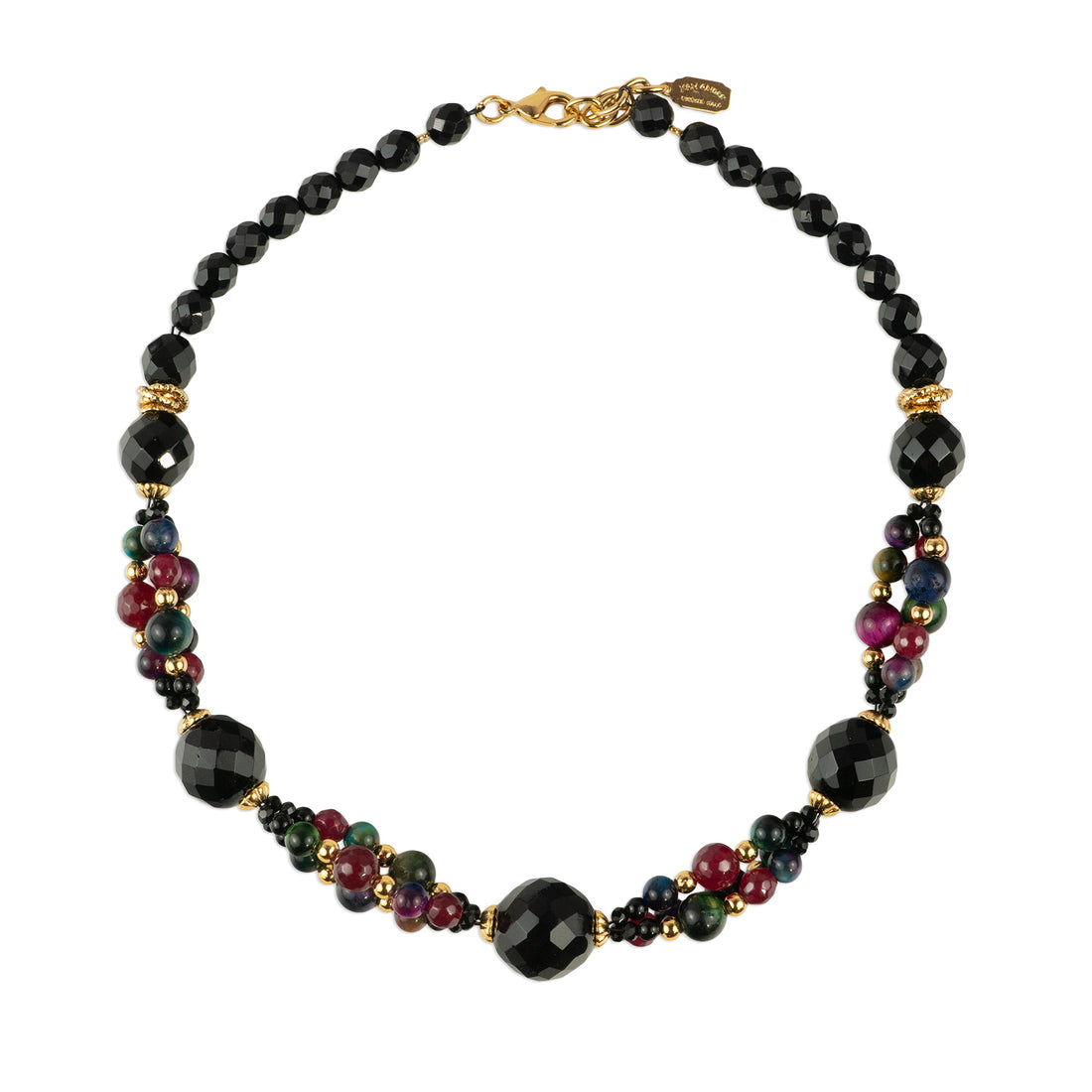 Choker necklace with intertwining of semiprecious stones and crystal