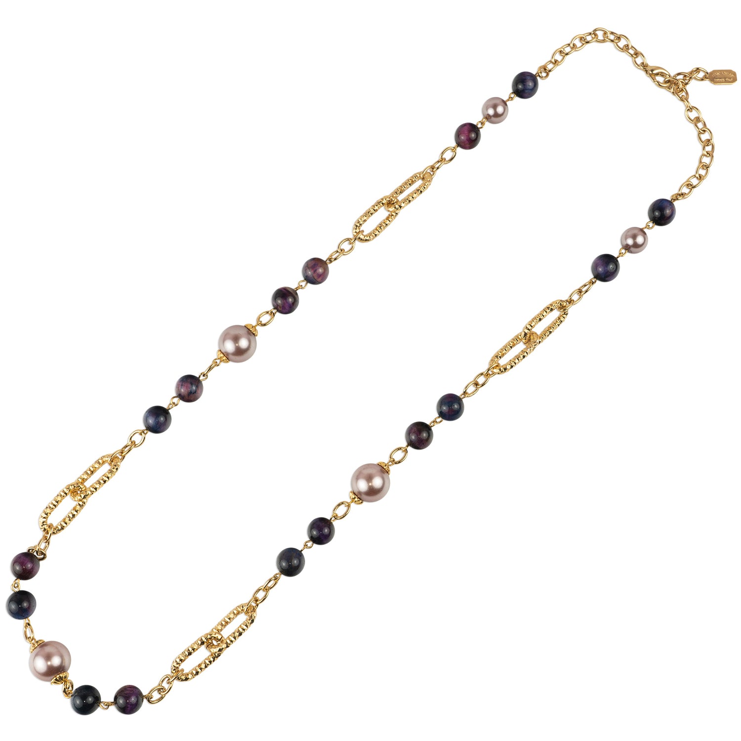 Long chain necklace with semiprecious stones and pearls