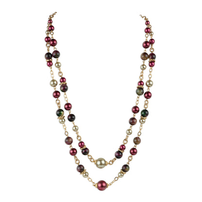 Two-strand choker necklace of semi-precious stones and pearls