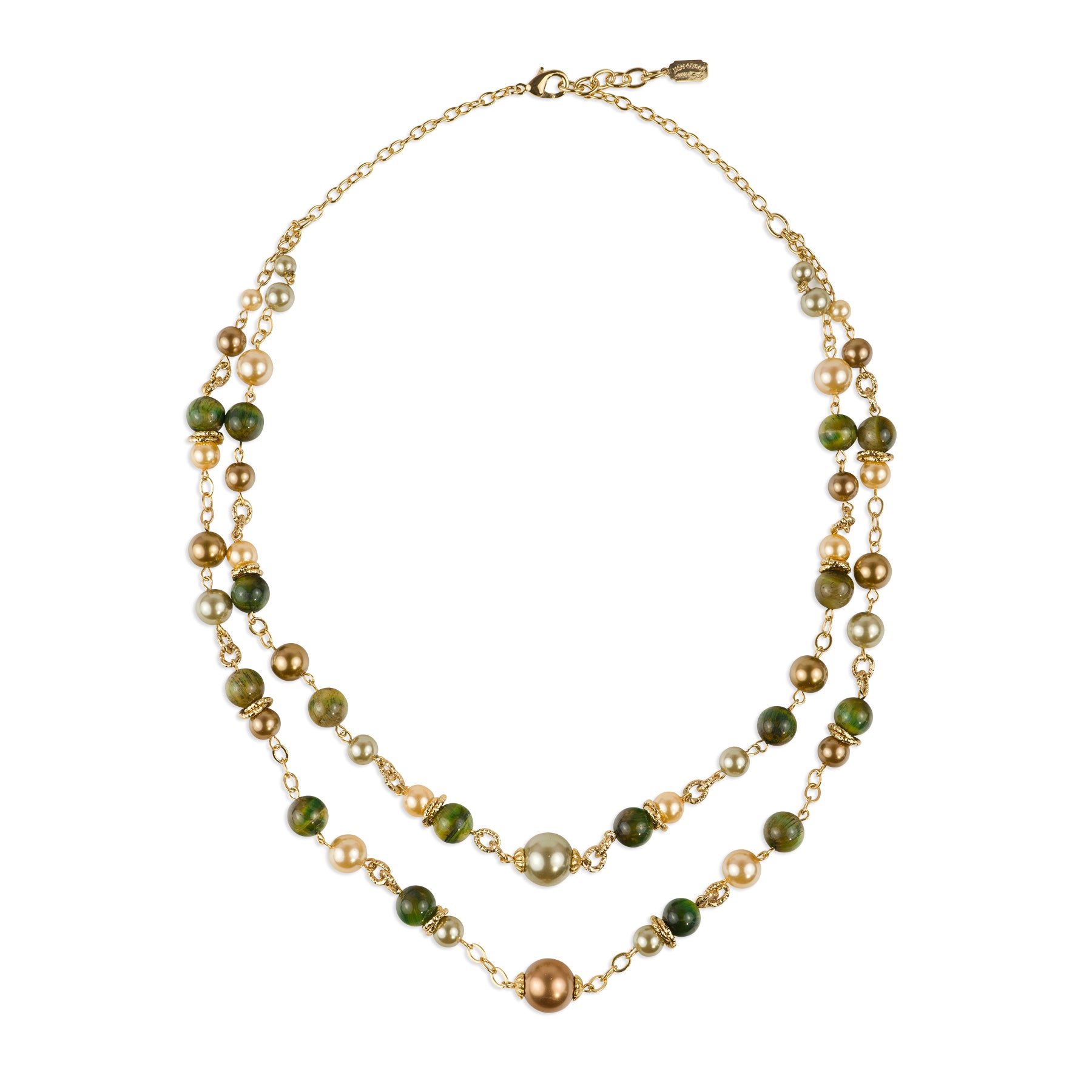 Two-strand choker necklace of semi-precious stones and pearls