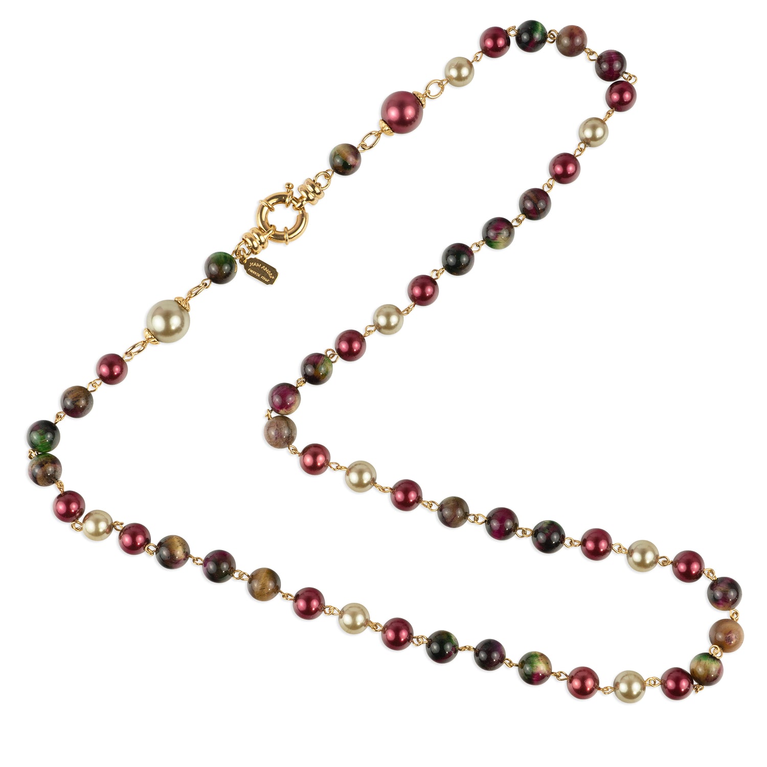 Necklace with snap clasp in semi-precious stones and pearls
