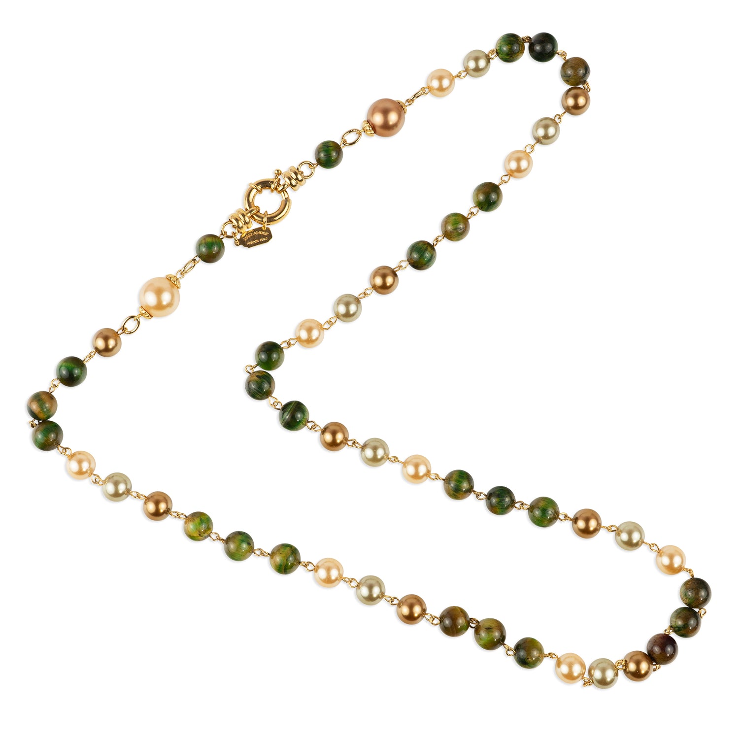 Necklace with snap clasp in semi-precious stones and pearls