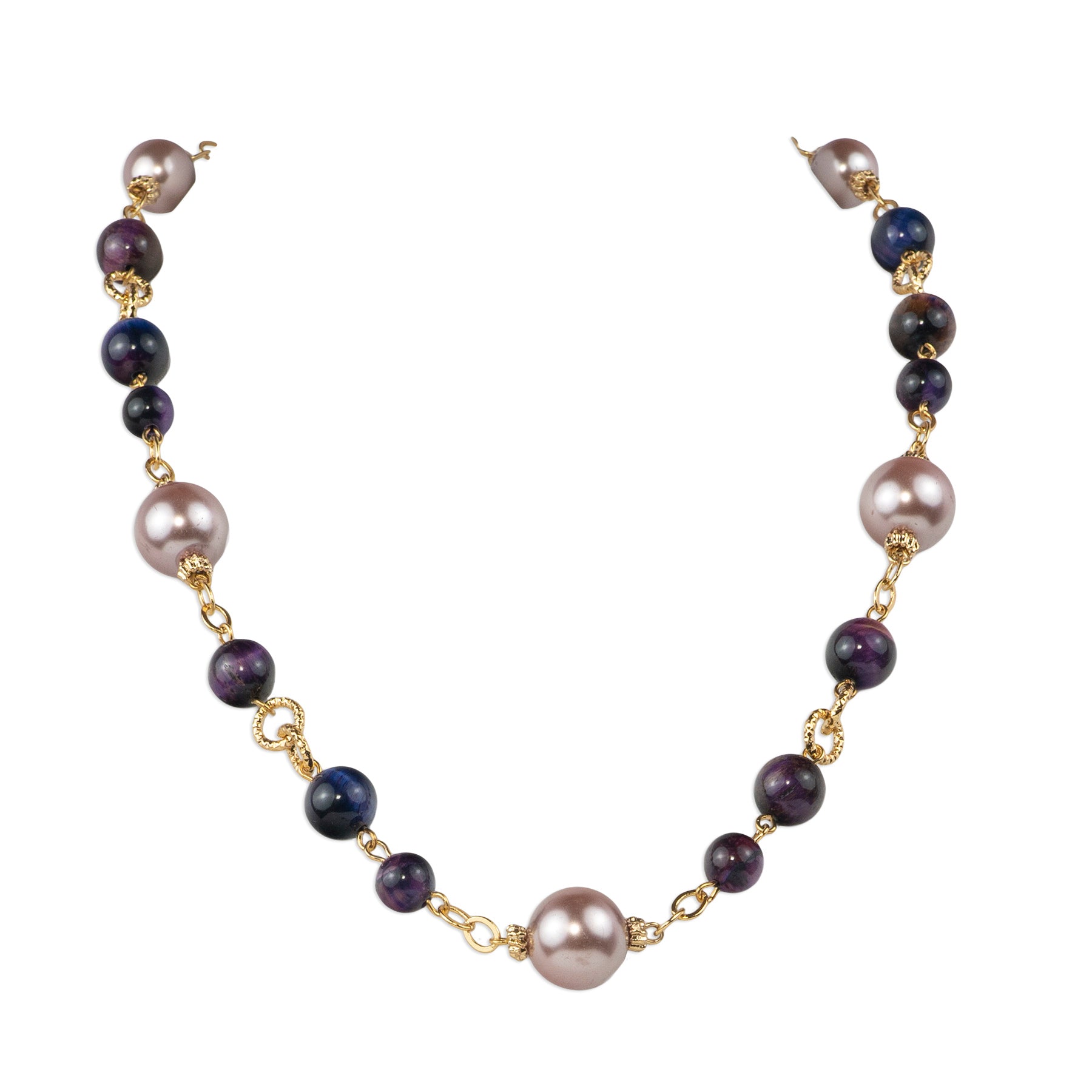 Gemstone and pearl chain choker necklace