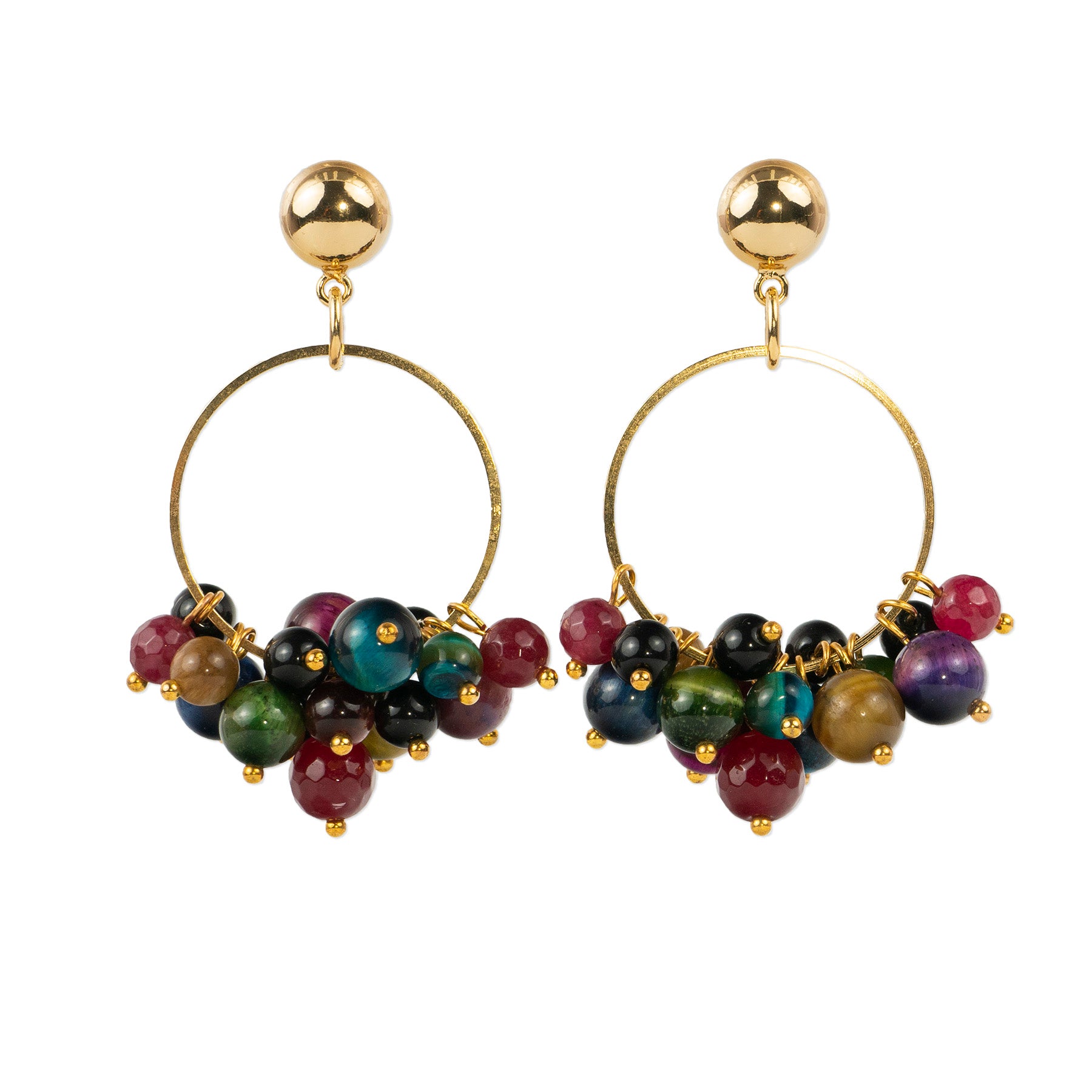 Semi-precious stone hoop earrings