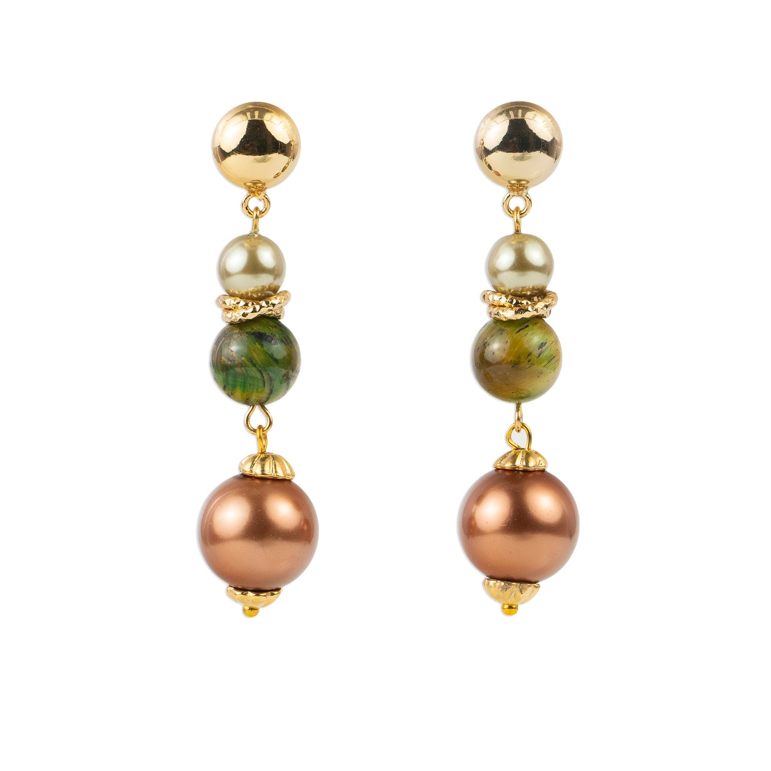 Pendant earrings in semi-precious stones and pearls