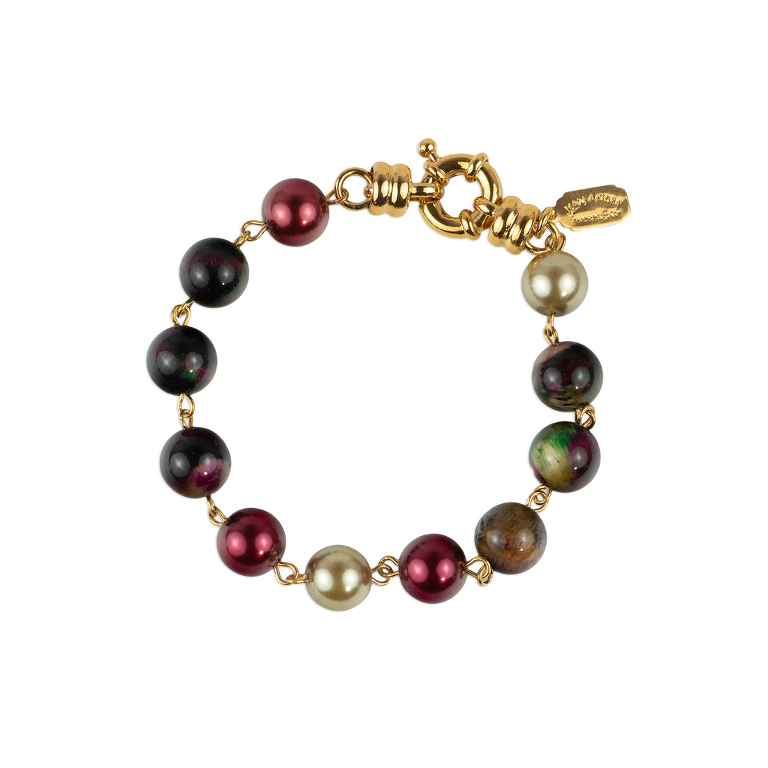 Bracelet with snap clasp in semi-precious stones and pearls
