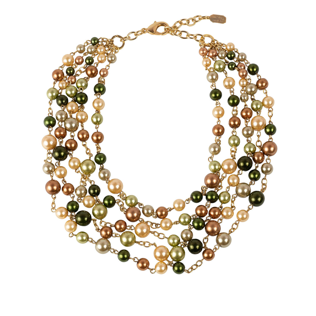 Multi-strand necklace of colored pearls and crystals