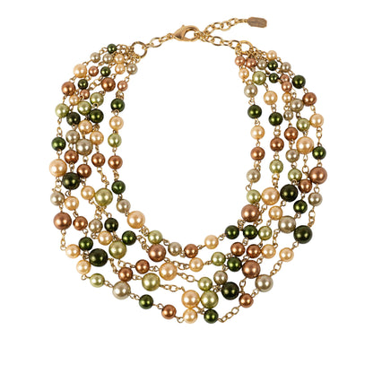 Multi-strand necklace of colored pearls and crystals