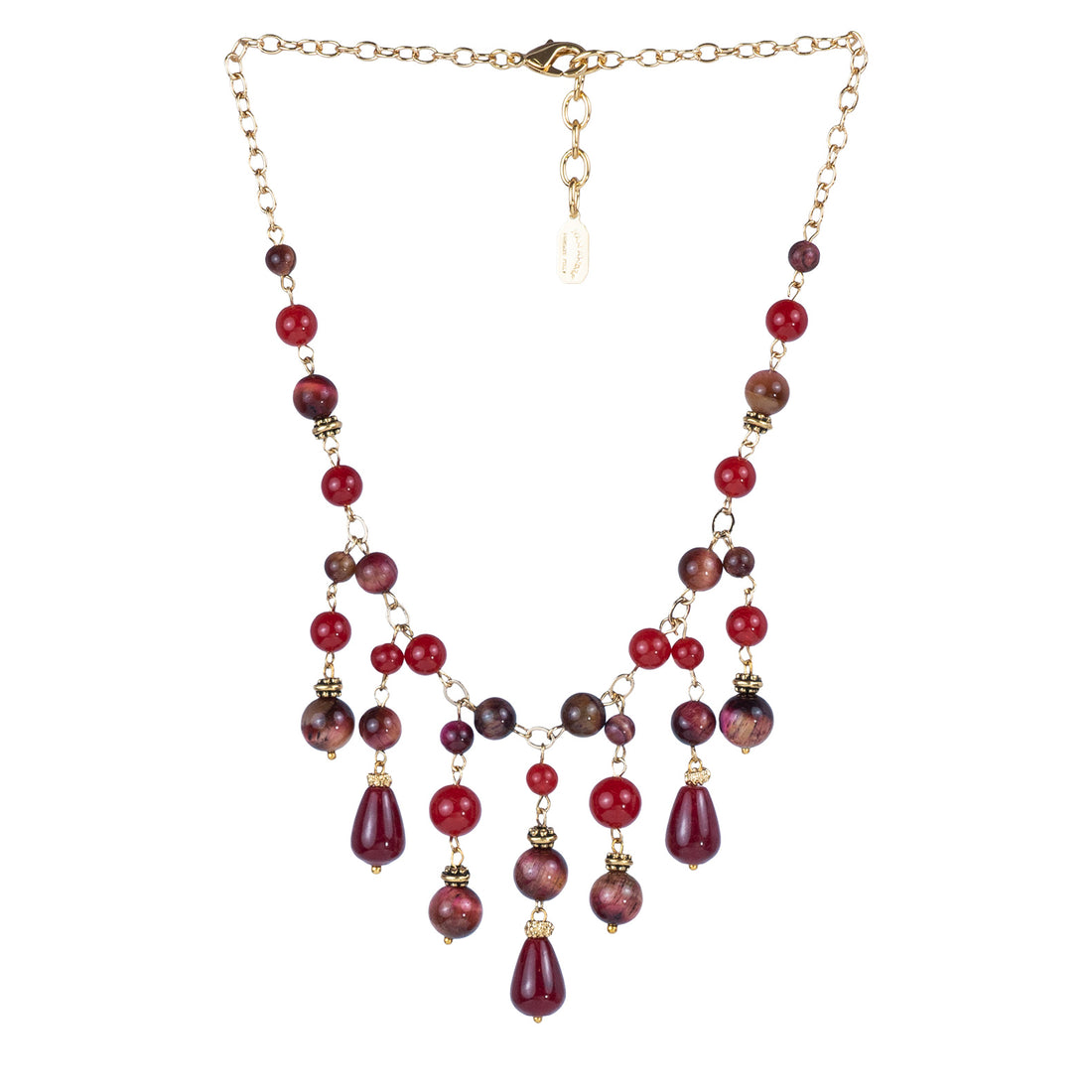 Necklace with snap clasp in semi-precious stones and pearls