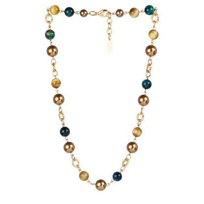 Gemstone and pearl chain choker necklace