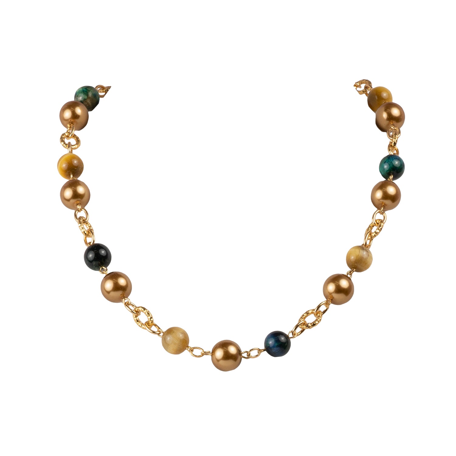 Gemstone and pearl chain choker necklace