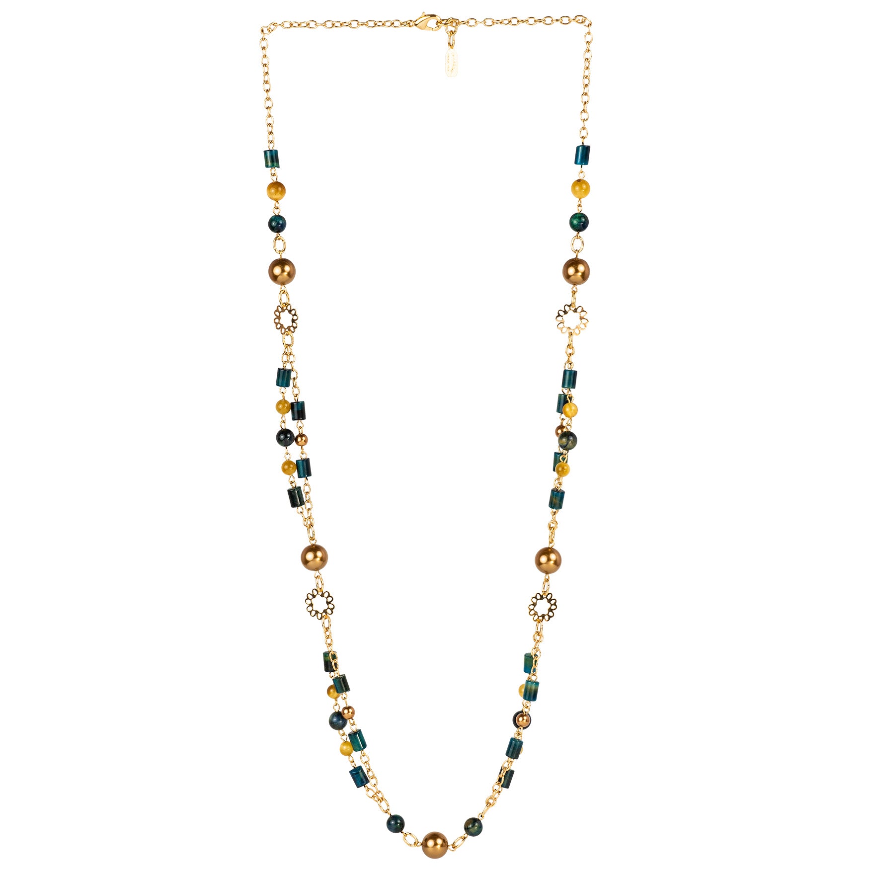 Necklace with snap clasp in semi-precious stones and pearls