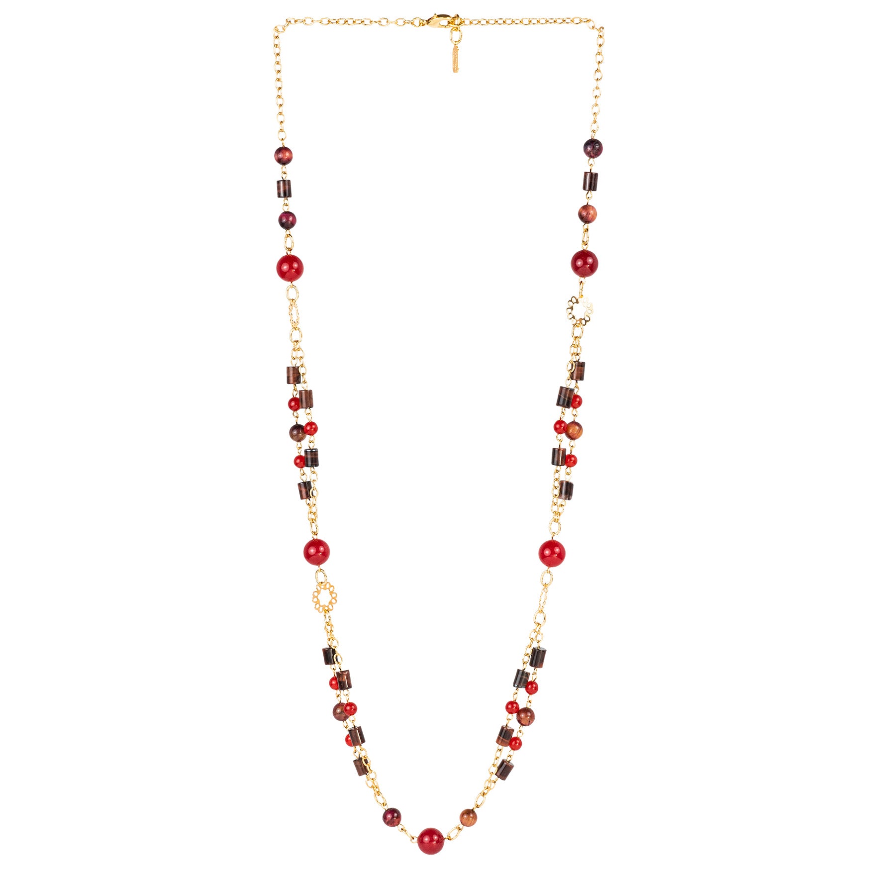 Necklace with snap clasp in semi-precious stones and pearls