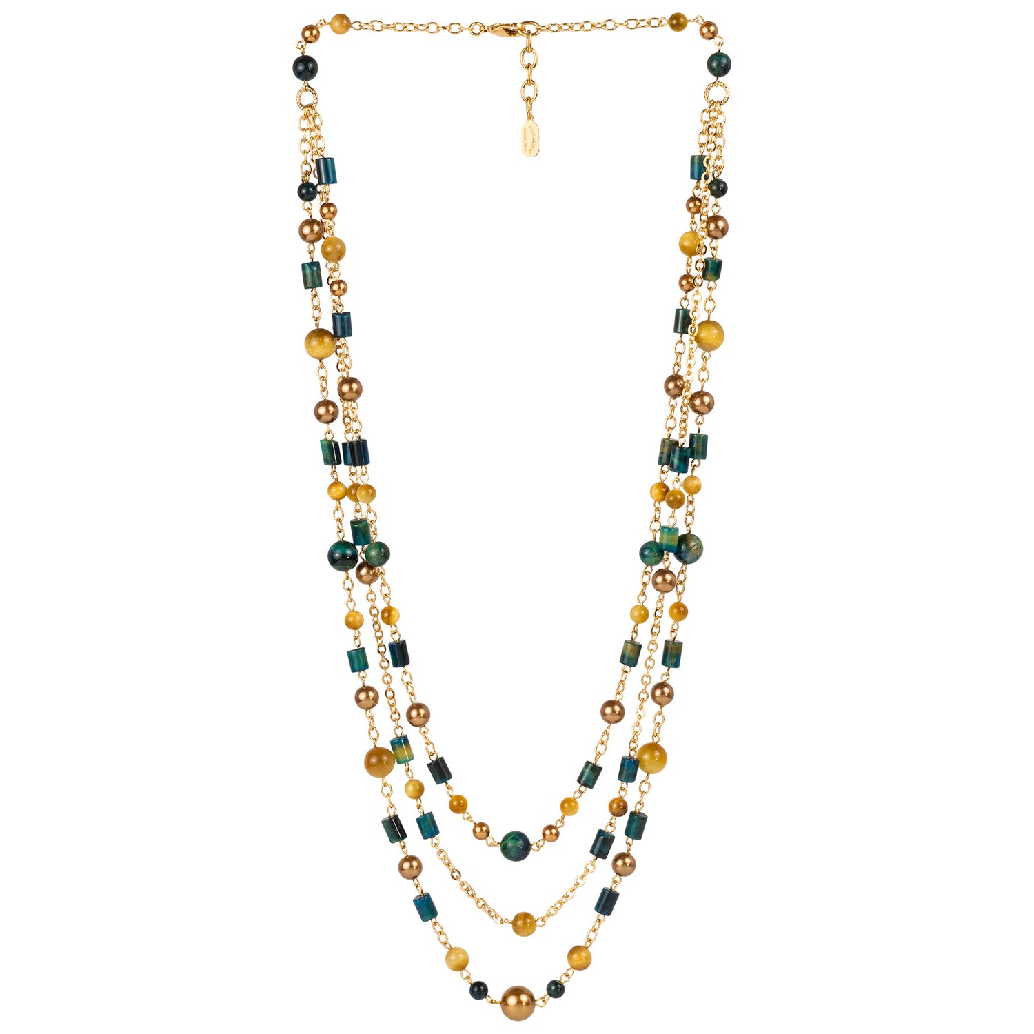 Necklace with snap clasp in semi-precious stones and pearls