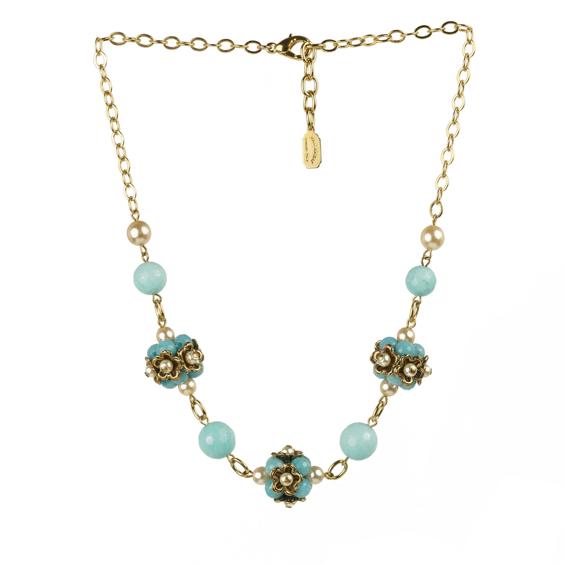 Collana girocollo con fiori di perle e turchesi