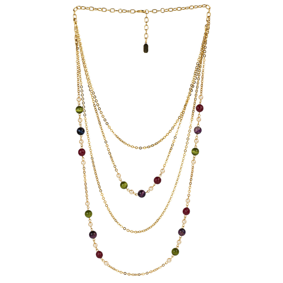 Collar multifilar en cadena de perlas y piedras preciosas