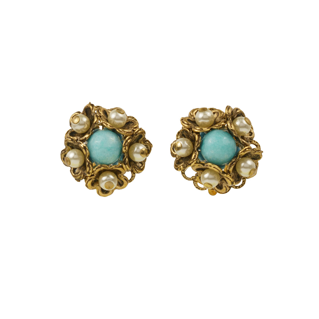 Orecchini a fiore di perle e turchesi