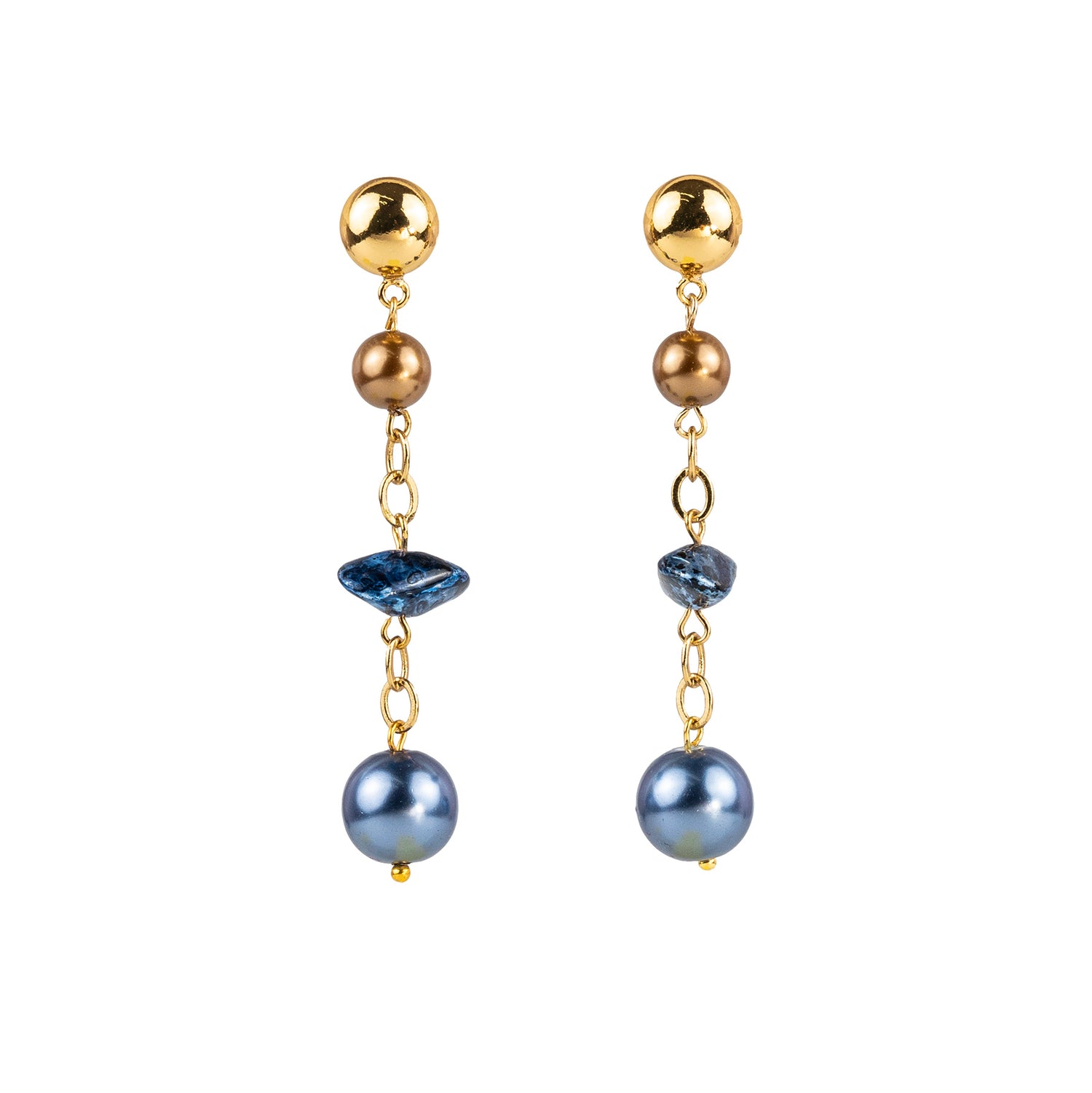 Pendant earrings in semi-precious stones and pearls