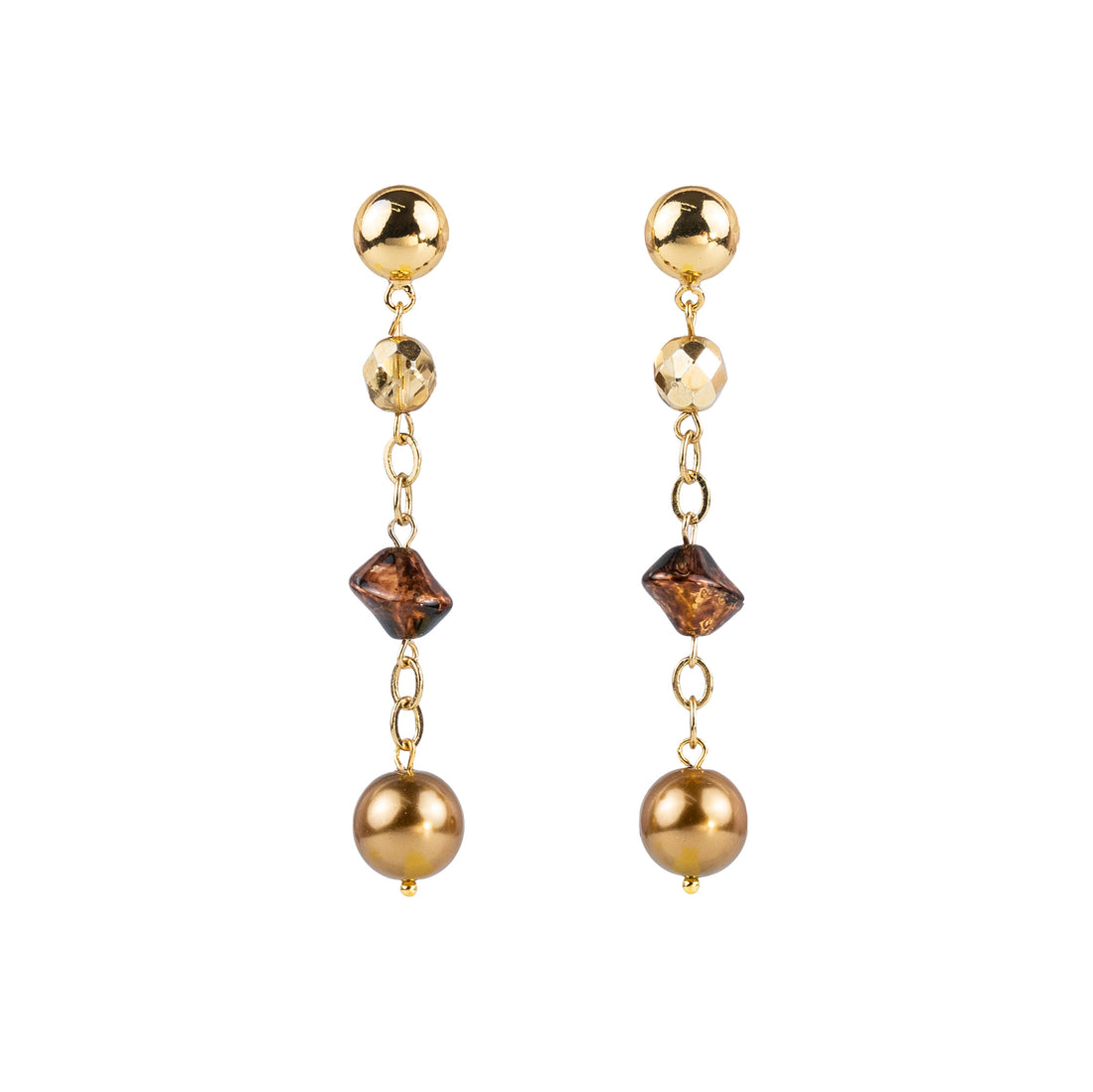 Pendant earrings in semi-precious stones and pearls