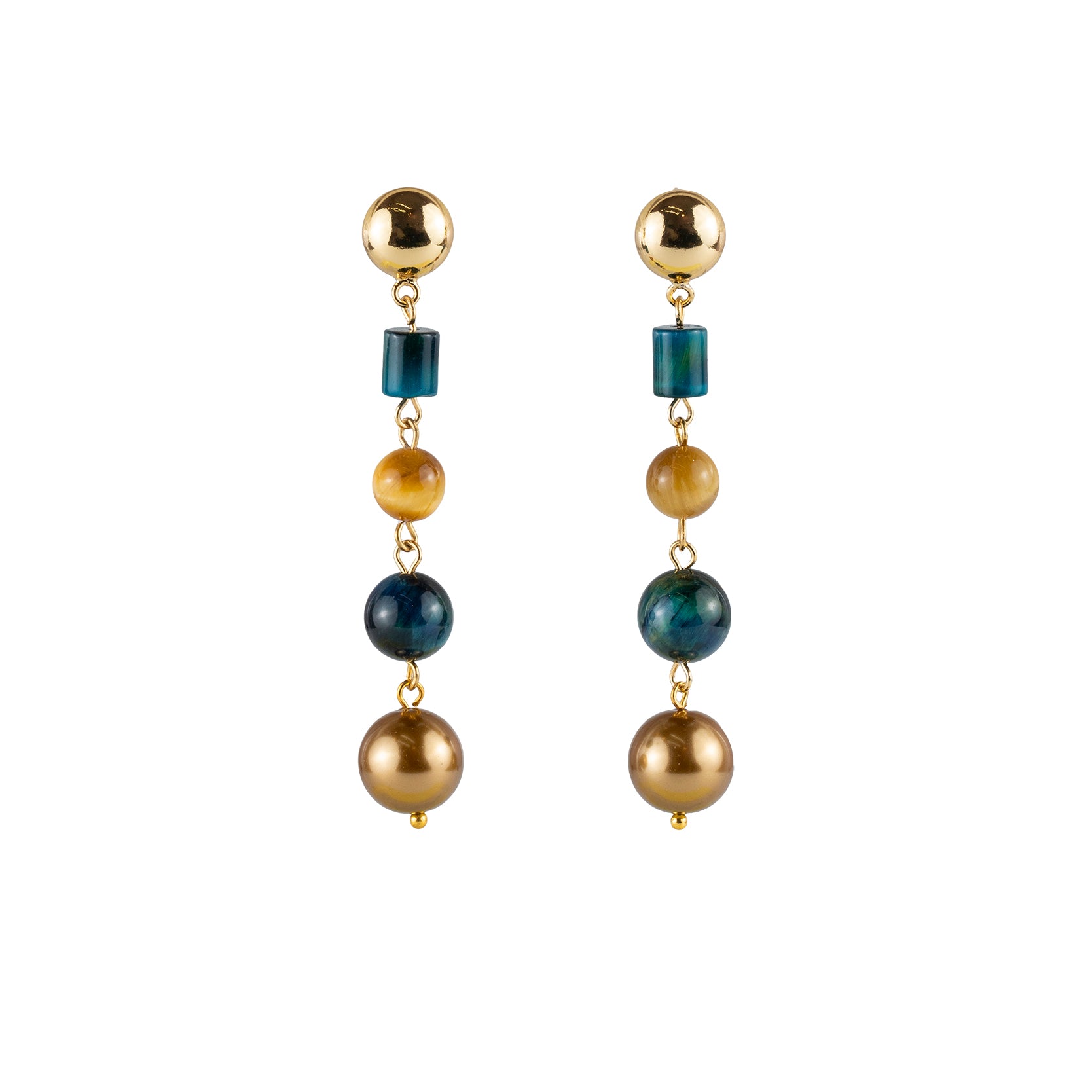 Pendant earrings in semi-precious stones and pearls