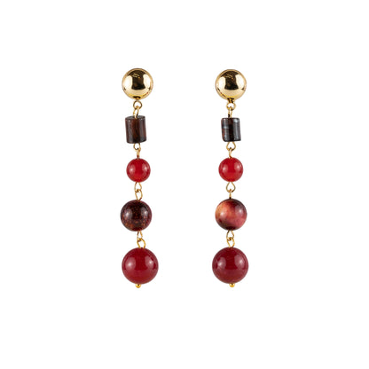 Pendant earrings in semi-precious stones and pearls