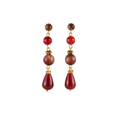 Pendant earrings in semi-precious stones and pearls