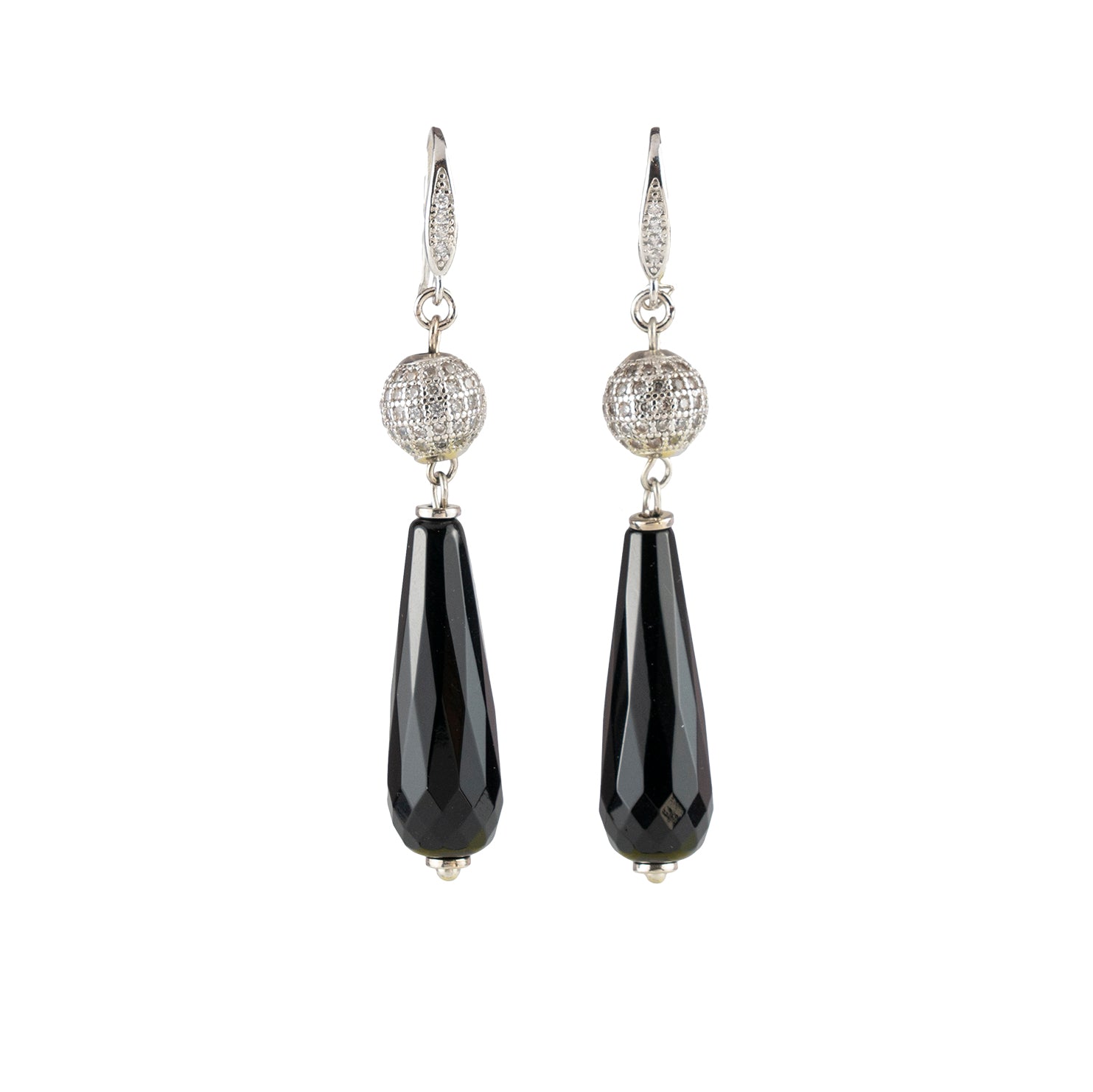 Hoop earrings with black crystal pendants