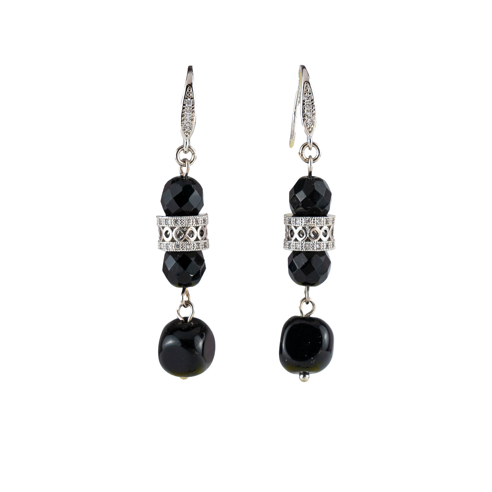 Pendientes de aro con colgantes de cristal negro