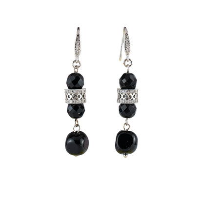 Hoop earrings with black crystal pendants