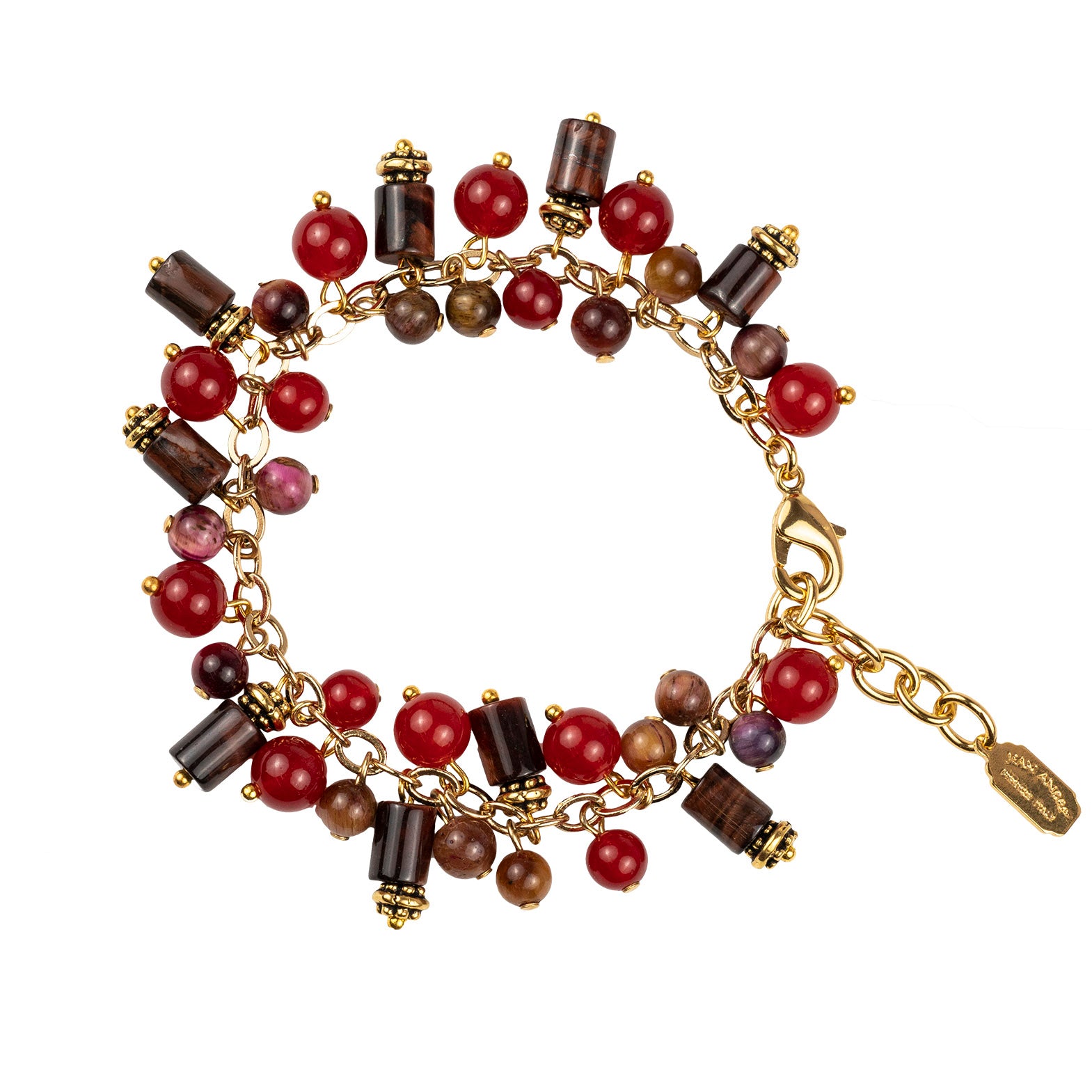 Bracelet with snap clasp in semi-precious stones and pearls