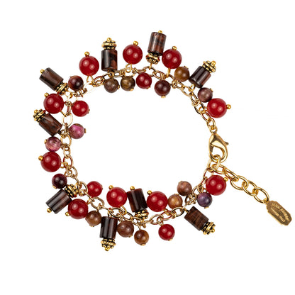 Bracelet with snap clasp in semi-precious stones and pearls