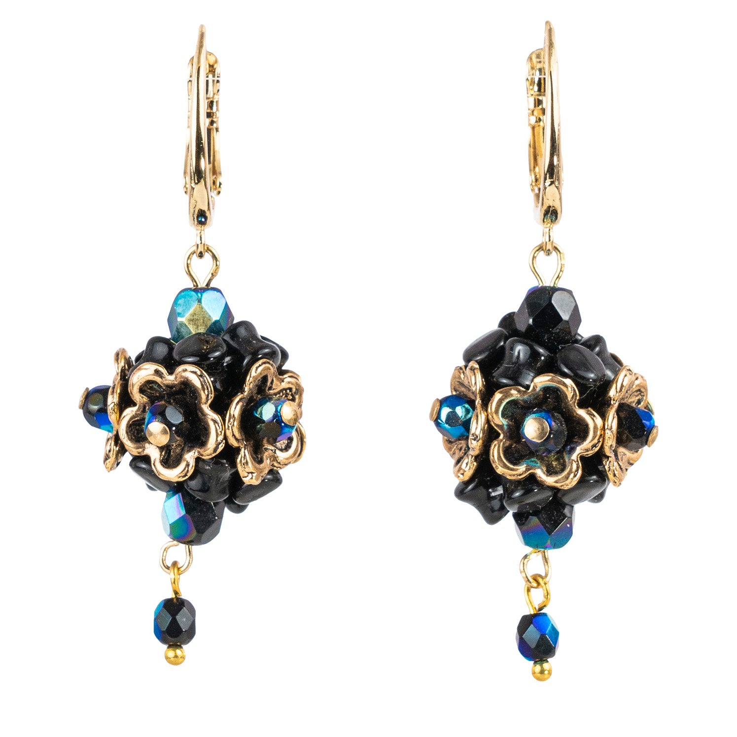 Pendientes de aro con colgantes de cristal negro