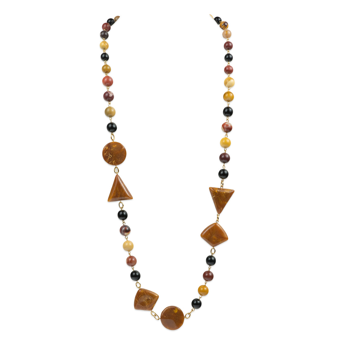 Long necklace of semiprecious stones and resin