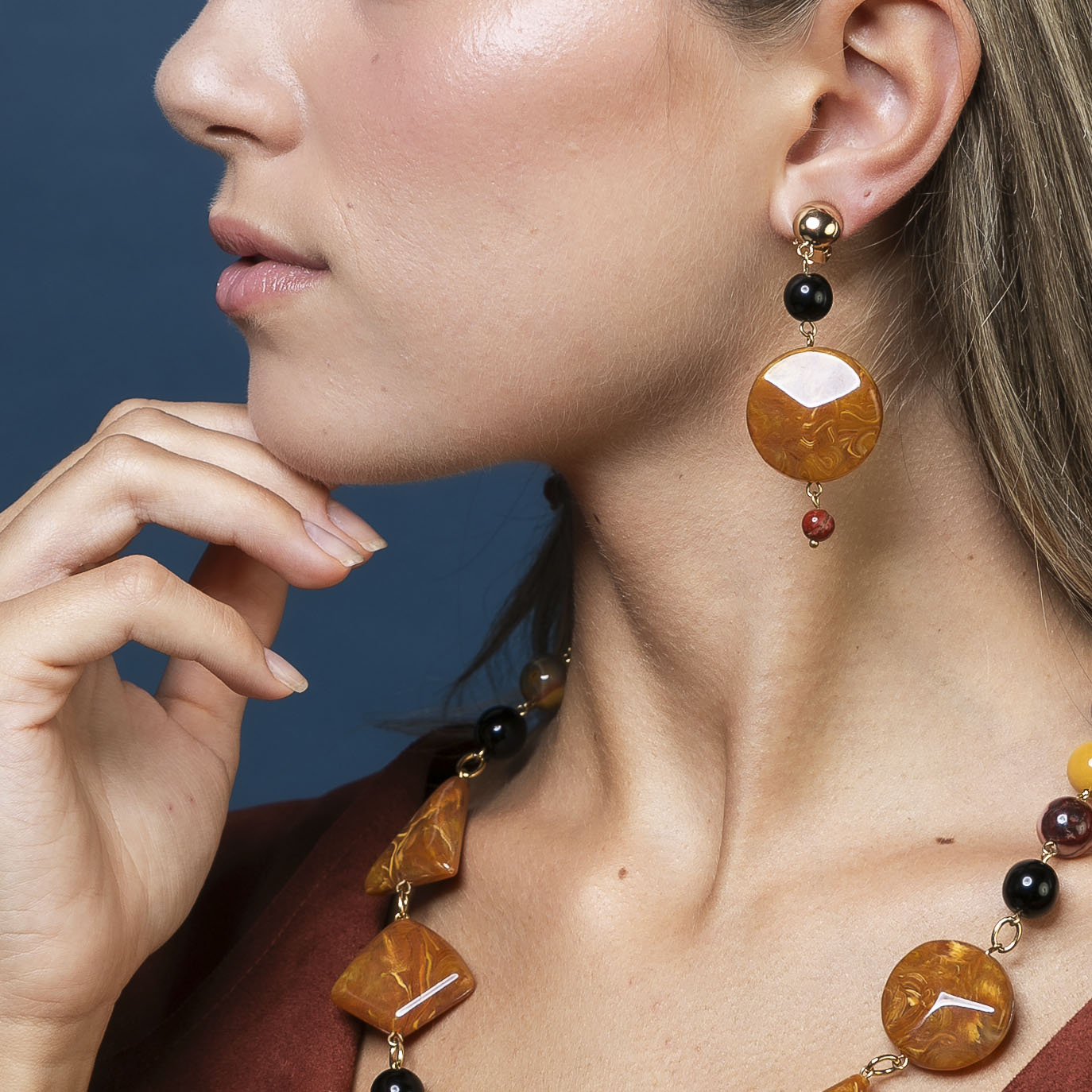 Amber resin pendant earrings