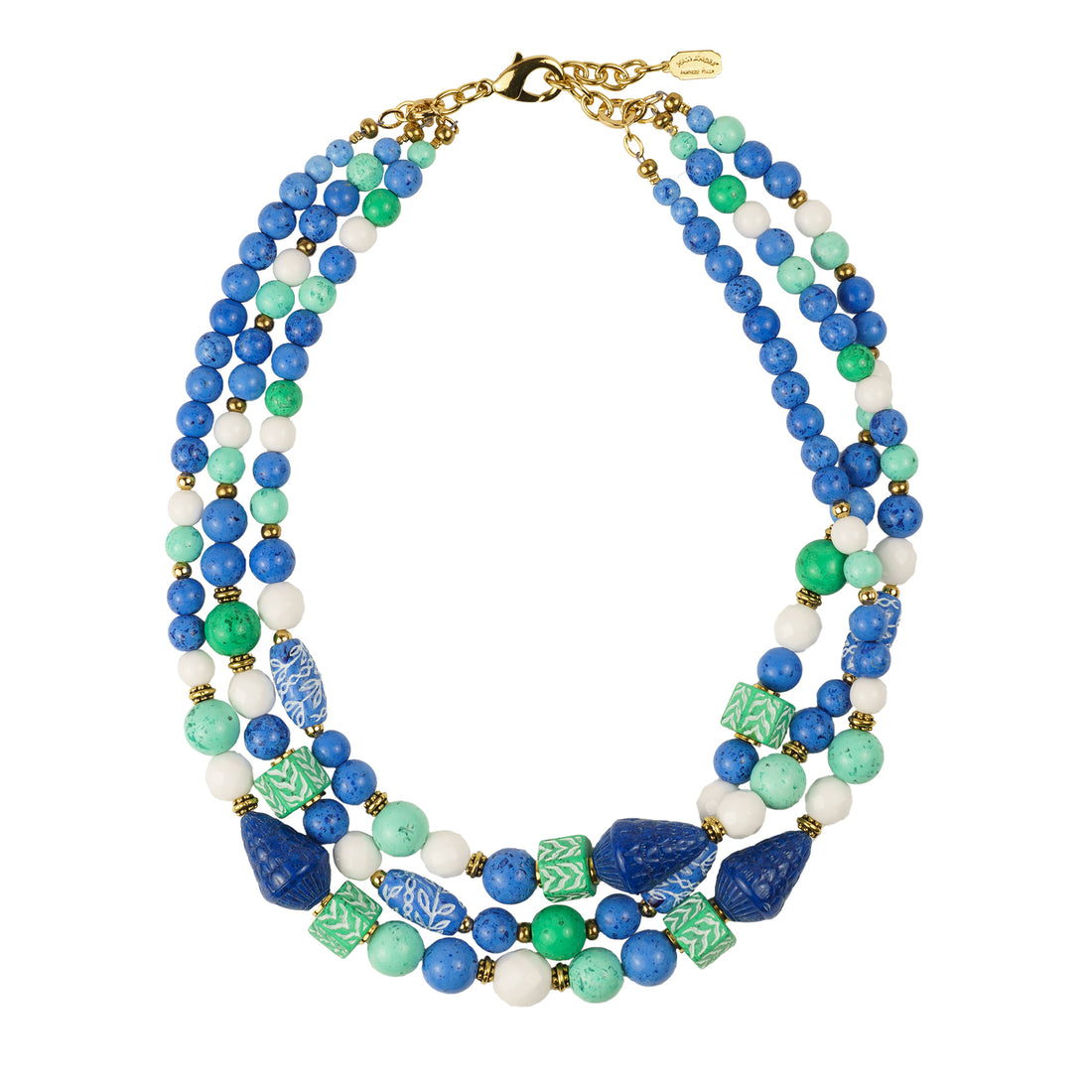 Collana girocollo a tre fili in resina e cristallo