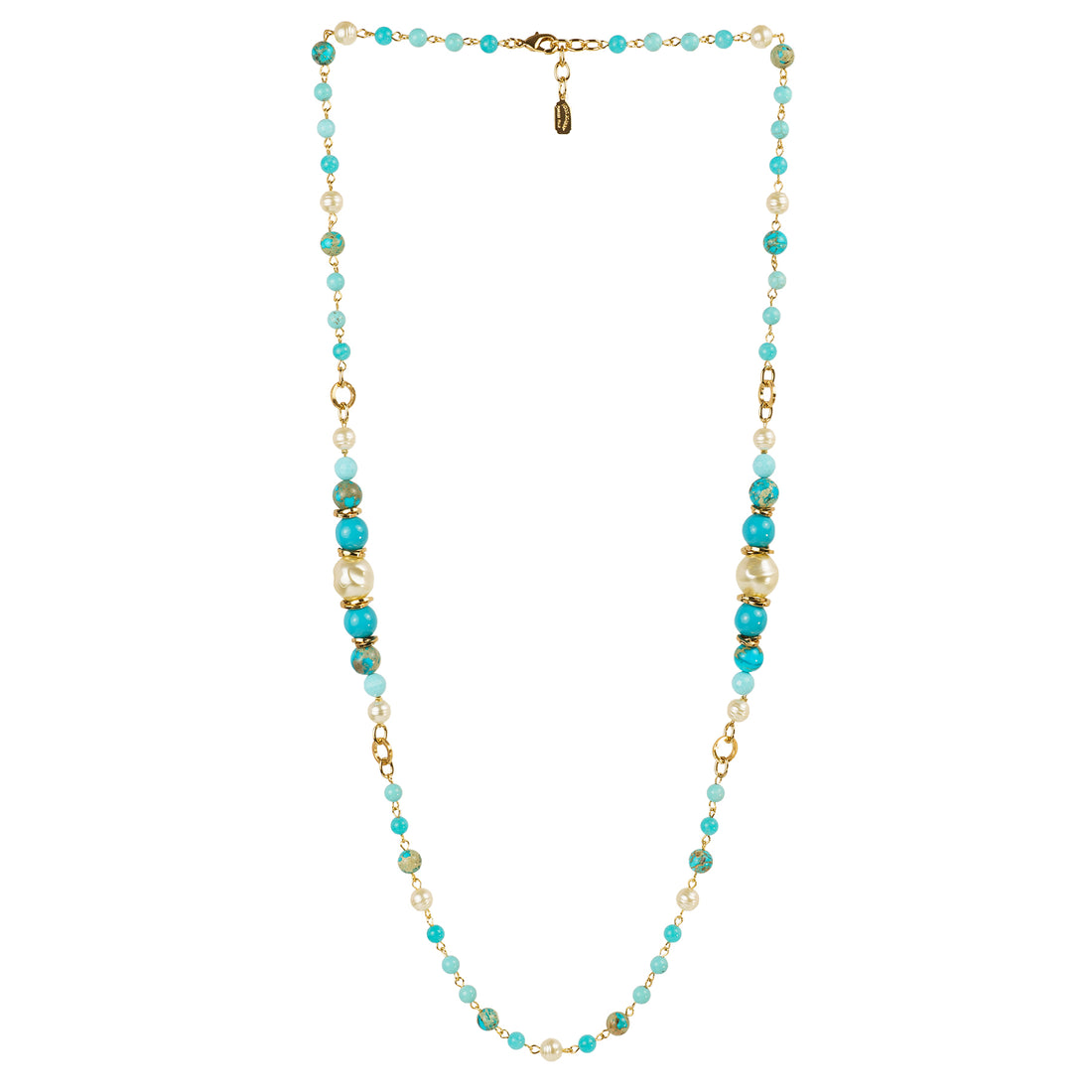 Collana lunga in perla e turchese